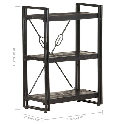 Libreria a 3 Ripiani 60x30x80cm Nero in Legno Massello di Mango | homemem39