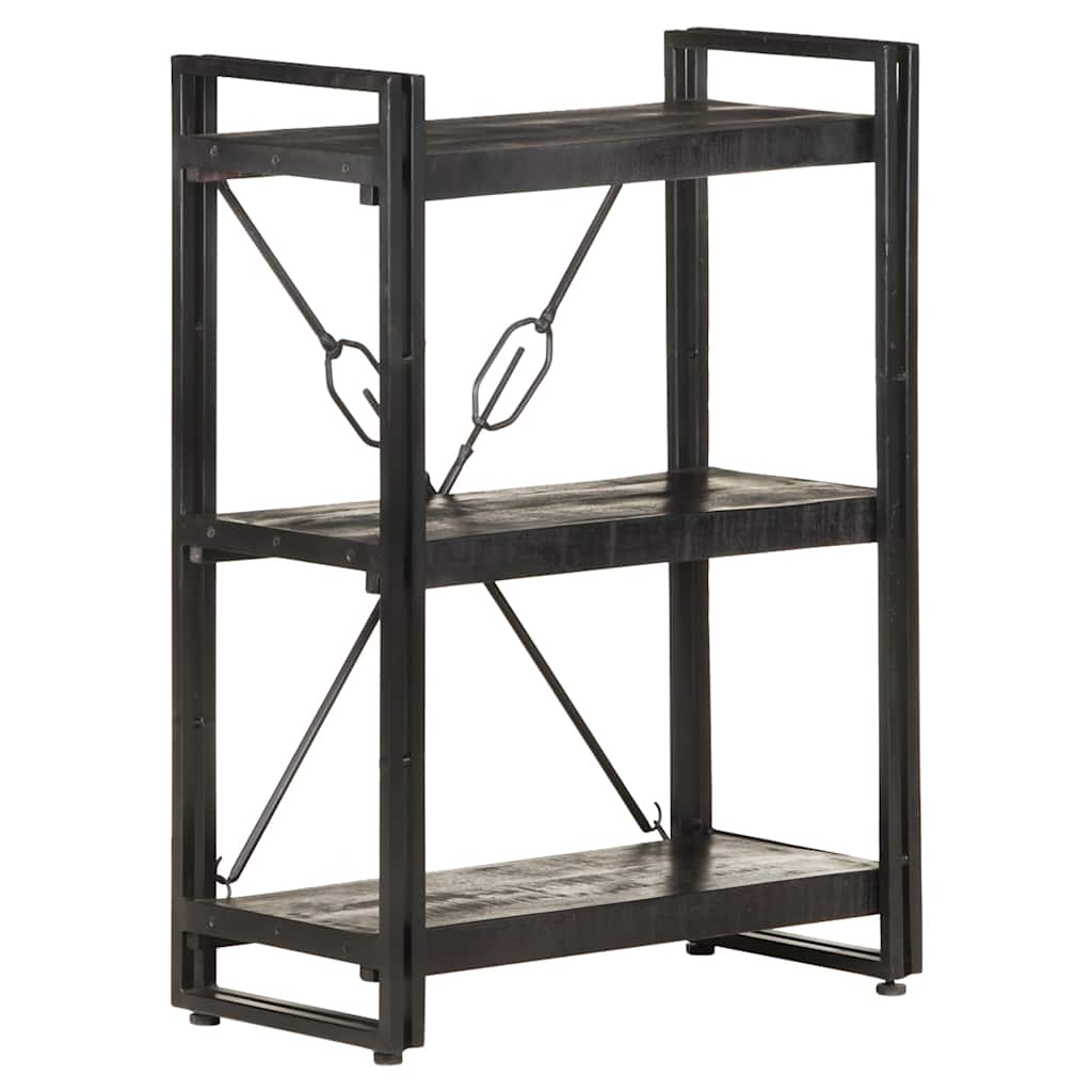 Libreria a 3 Ripiani 60x30x80cm Nero in Legno Massello di Mango | homemem39
