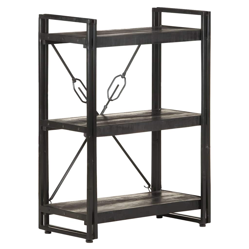 Libreria a 3 Ripiani 60x30x80cm Nero in Legno Massello di Mango | homemem39