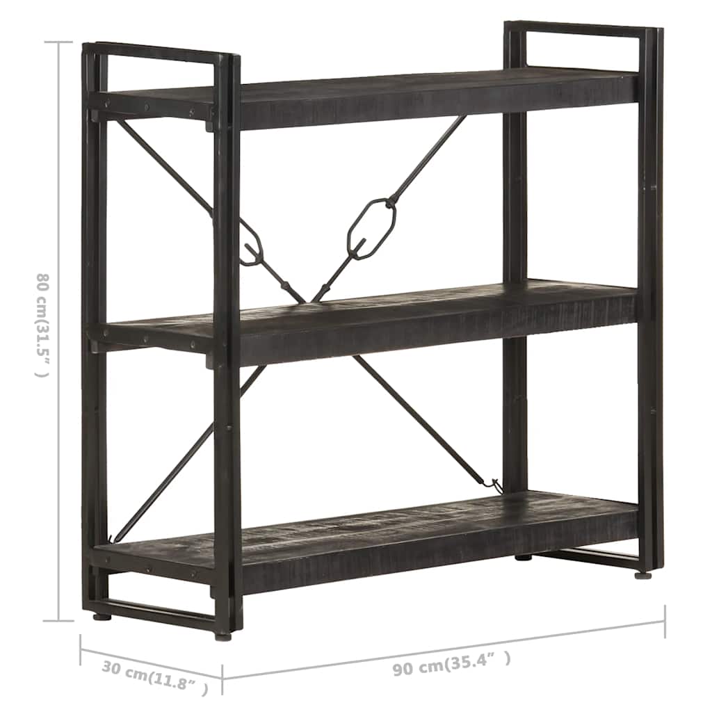 Libreria a 3 Ripiani 90x30x80cm Nero in Legno Massello di Mango | homemem39