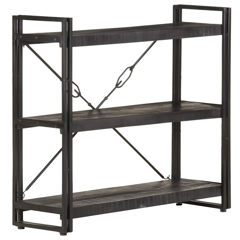 Libreria a 3 Ripiani 90x30x80cm Nero in Legno Massello di Mango | homemem39