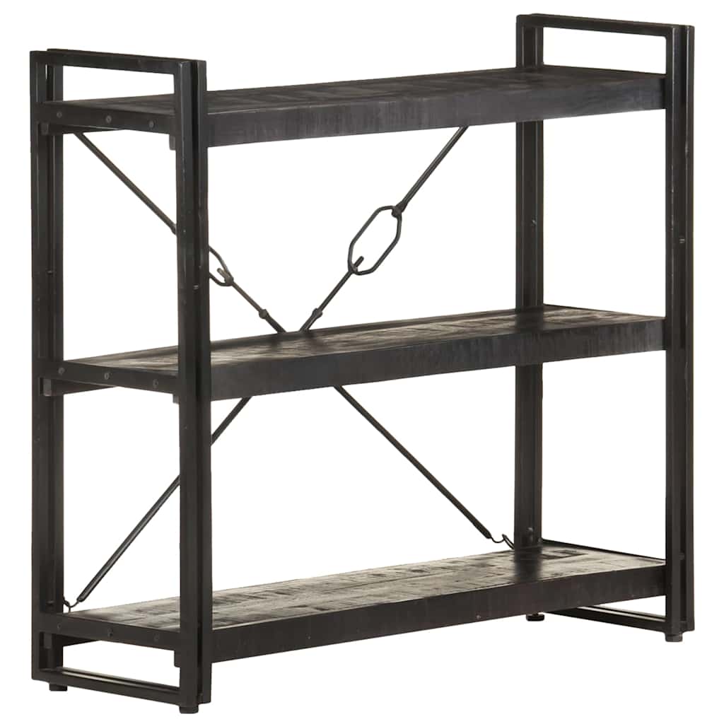 Libreria a 3 Ripiani 90x30x80cm Nero in Legno Massello di Mango | homemem39