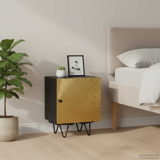 Comodino con Frontale in Ottone 40x30x50cm in Massello di Mango