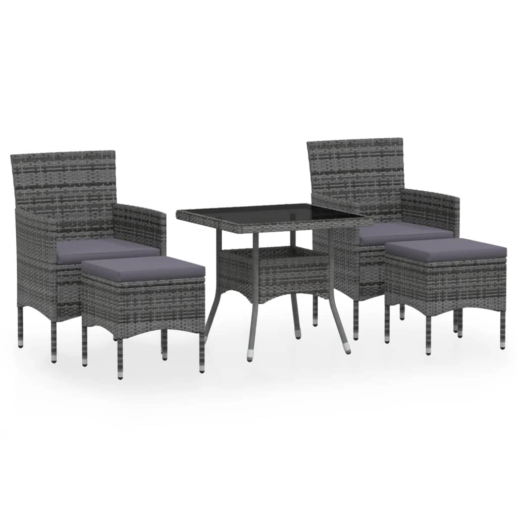 Set Pranzo da Giardino 5 pz Polyrattan e Vetro Temperato Grigio - homemem39