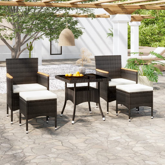 Set da Pranzo per Giardino 5 pz Polyrattan Vetro Temperato Nero - homemem39