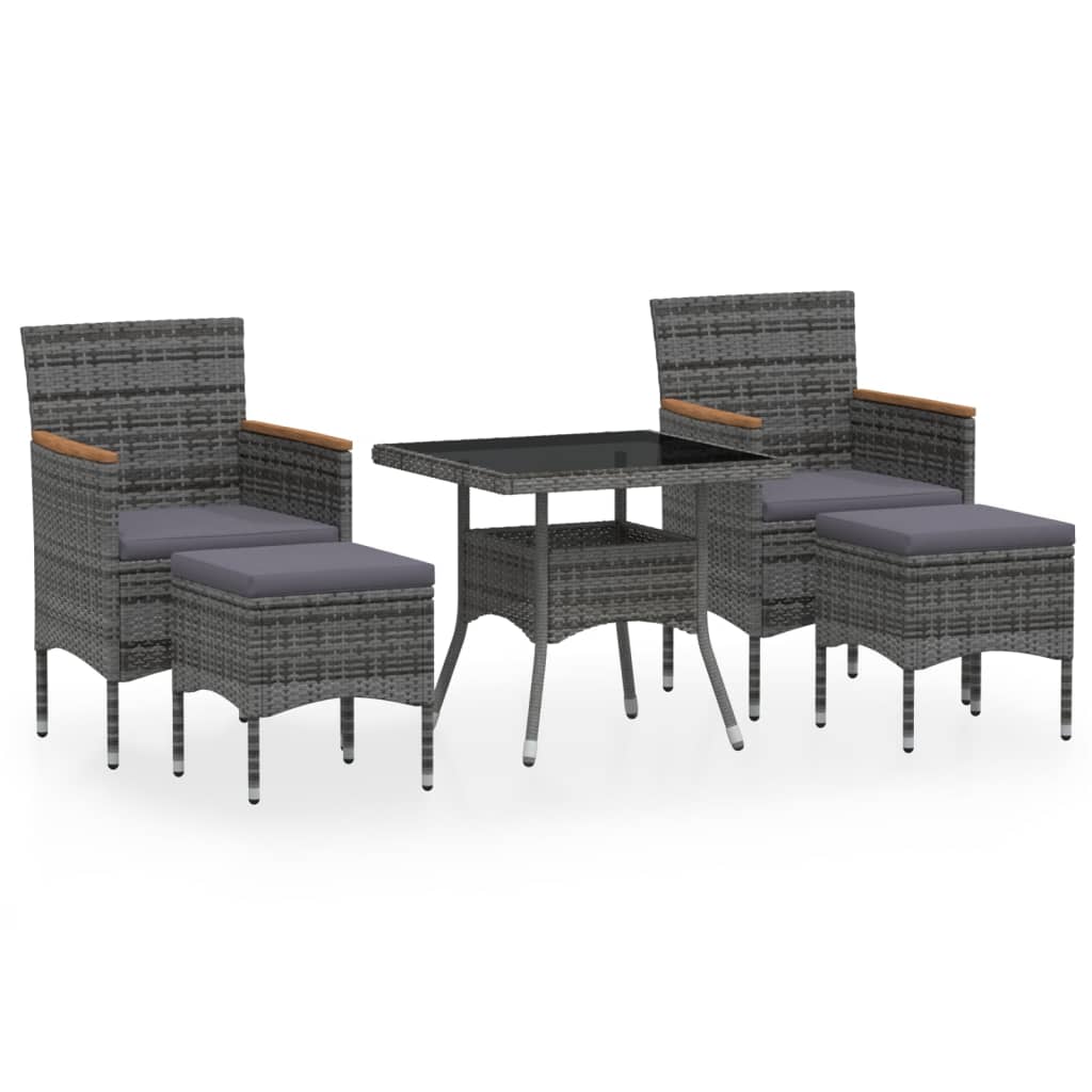Set Pranzo da Giardino 5 pz Polyrattan e Vetro Temperato Grigio - homemem39