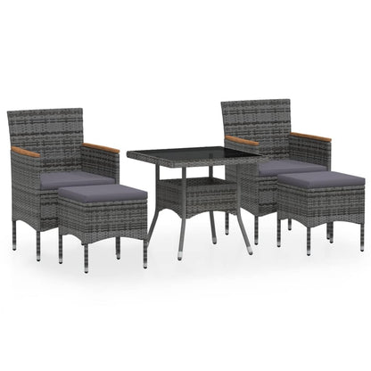 Set Pranzo da Giardino 5 pz Polyrattan e Vetro Temperato Grigio - homemem39