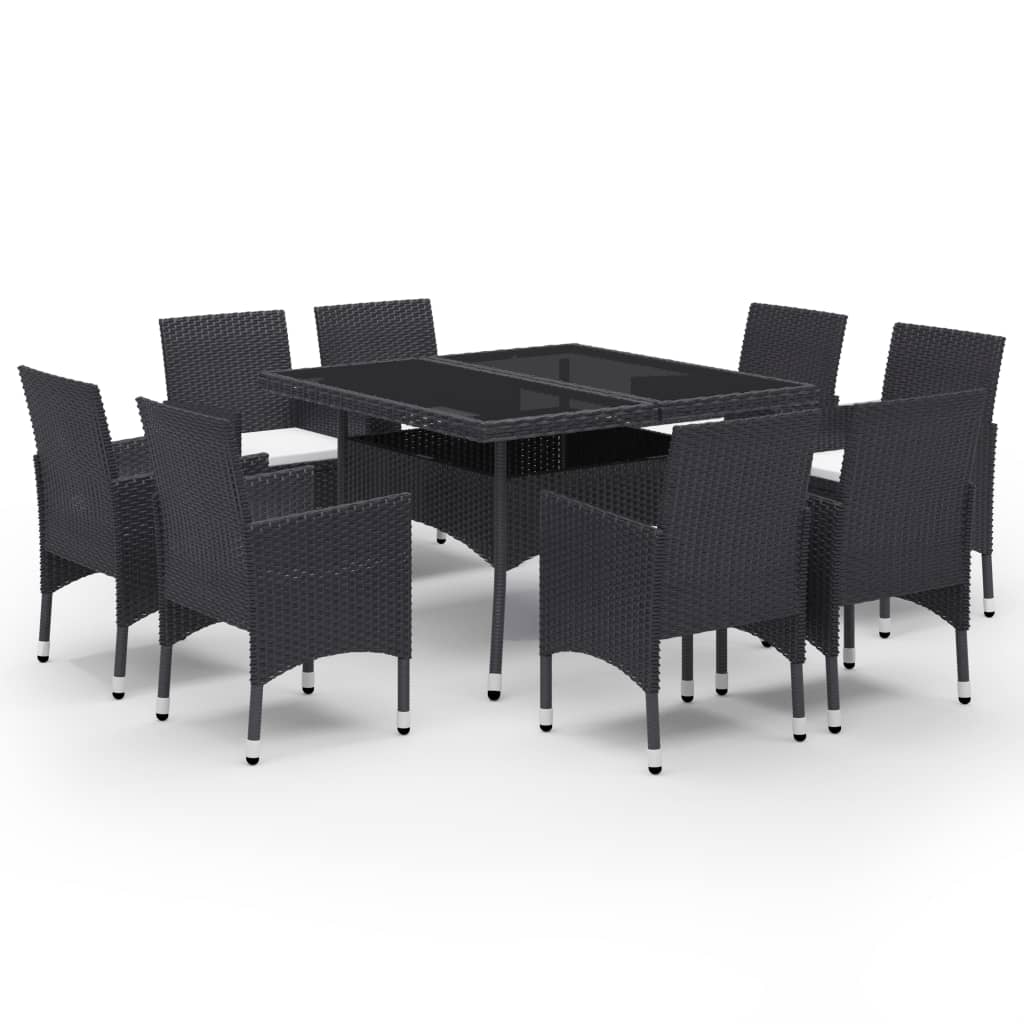 Set Mobili da Pranzo per Giardino 9 pz Polyrattan e Vetro Nero - homemem39
