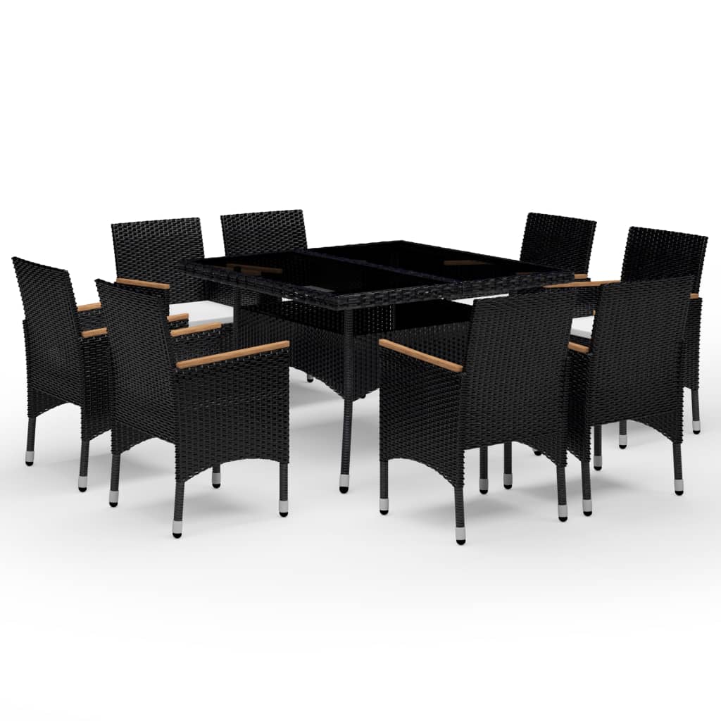 Set da Pranzo da Giardino 9 pz in Polyrattan e Acacia Nero - homemem39