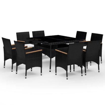 Set da Pranzo da Giardino 9 pz in Polyrattan e Acacia Nero - homemem39