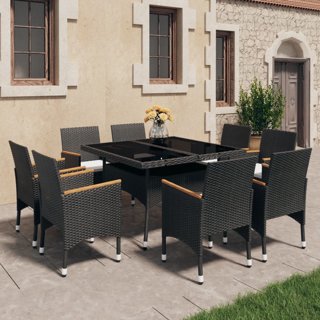 Set da Pranzo da Giardino 9 pz in Polyrattan e Acacia Nero - homemem39