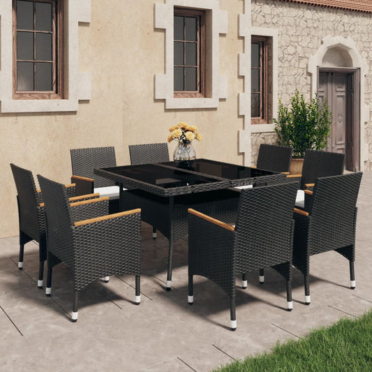 Set da Pranzo da Giardino 9 pz in Polyrattan e Acacia Nero - homemem39