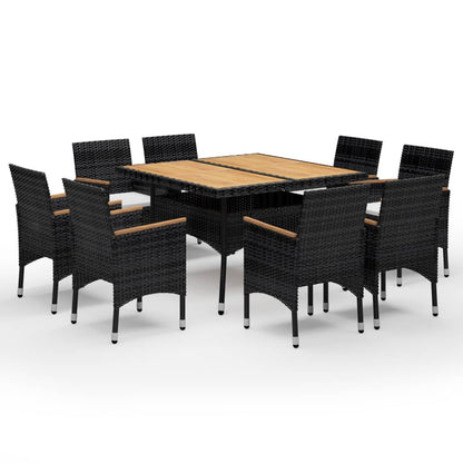 Set da Pranzo da Giardino 9 pz in Polyrattan e Acacia Nero - homemem39