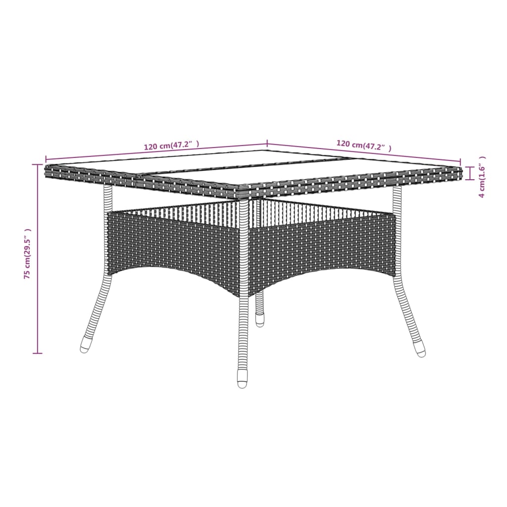 Set Pranzo da Giardino 5 pz  Polyrattan e Vetro Temperato Nero - homemem39