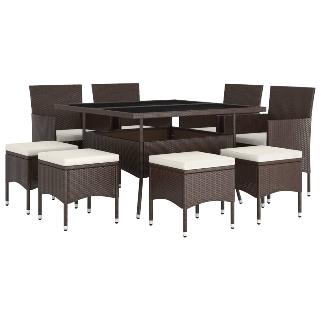 Set da Pranzo da Giardino in Polyrattan 9 pz Marrone - homemem39