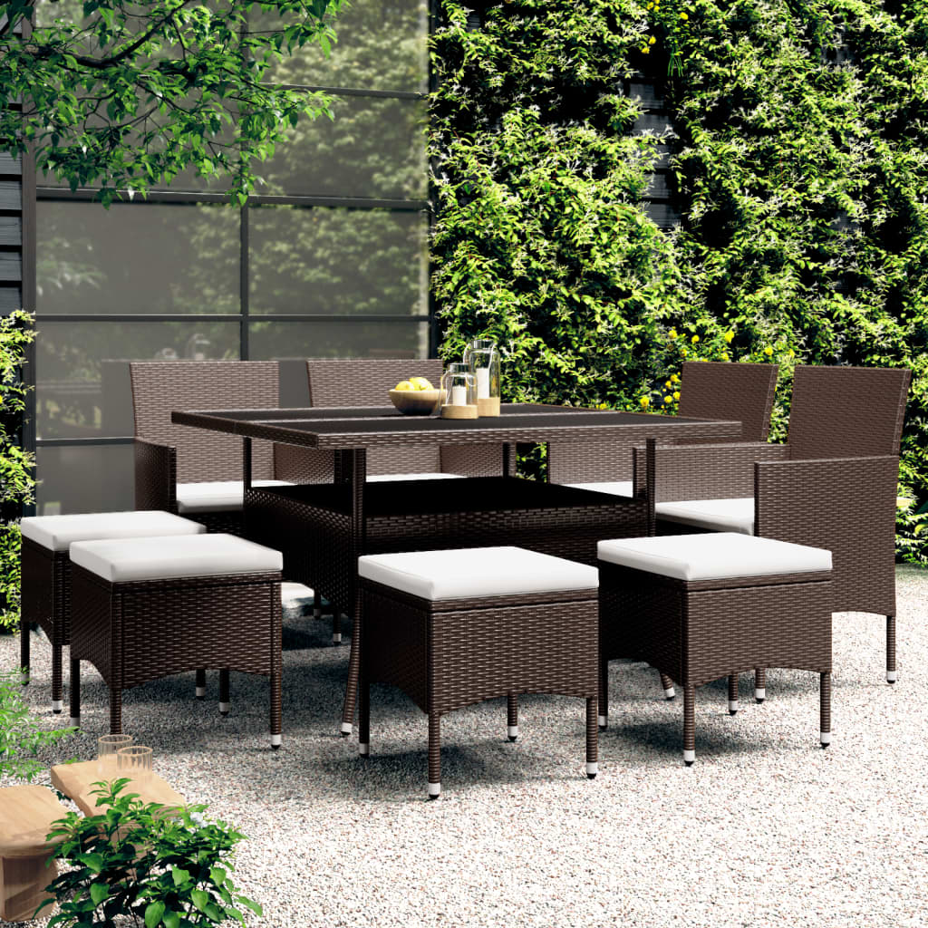 Set da Pranzo da Giardino in Polyrattan 9 pz Marrone - homemem39
