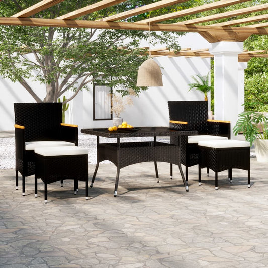 Set Pranzo da Giardino 5 pz  Polyrattan e Vetro Temperato Nero - homemem39