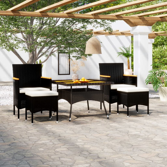 Set Pranzo da Giardino 5pz Polyrattan e Massello di Acacia Nero - homemem39