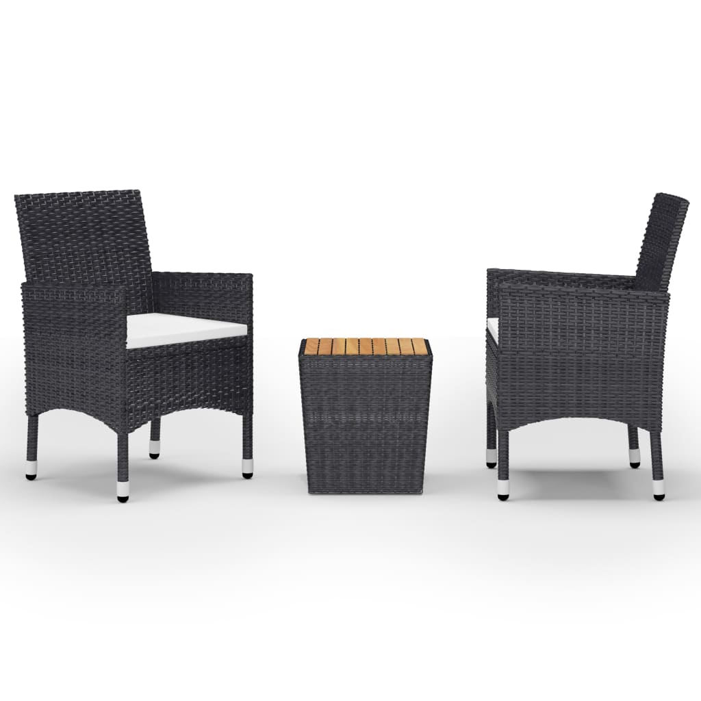 Set da Bistrot per Giardino 3 pz in Polyrattan e Acacia Nero - homemem39