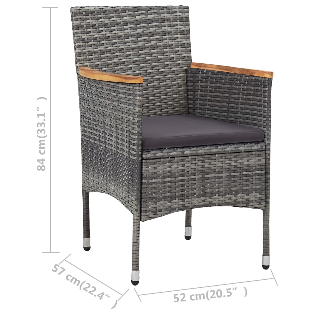 Set Bistrot Giardino 3 pz Polyrattan e Vetro Temperato Grigio - homemem39