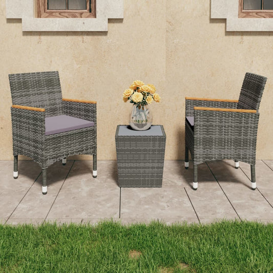 Set Bistrot Giardino 3 pz Polyrattan e Vetro Temperato Grigio - homemem39