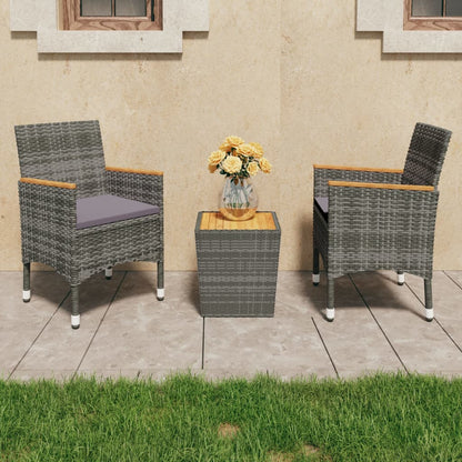 Set da Bistrot 3 pz in Polyrattan e Legno Acacia Grigio - homemem39