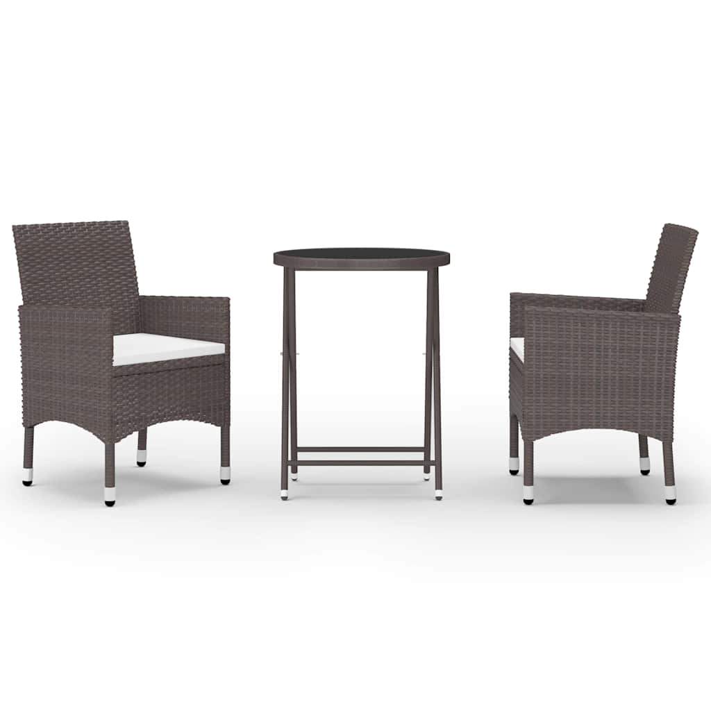 Set Bistrot Giardino 3 pz Polyrattan e Vetro Temperato Marrone