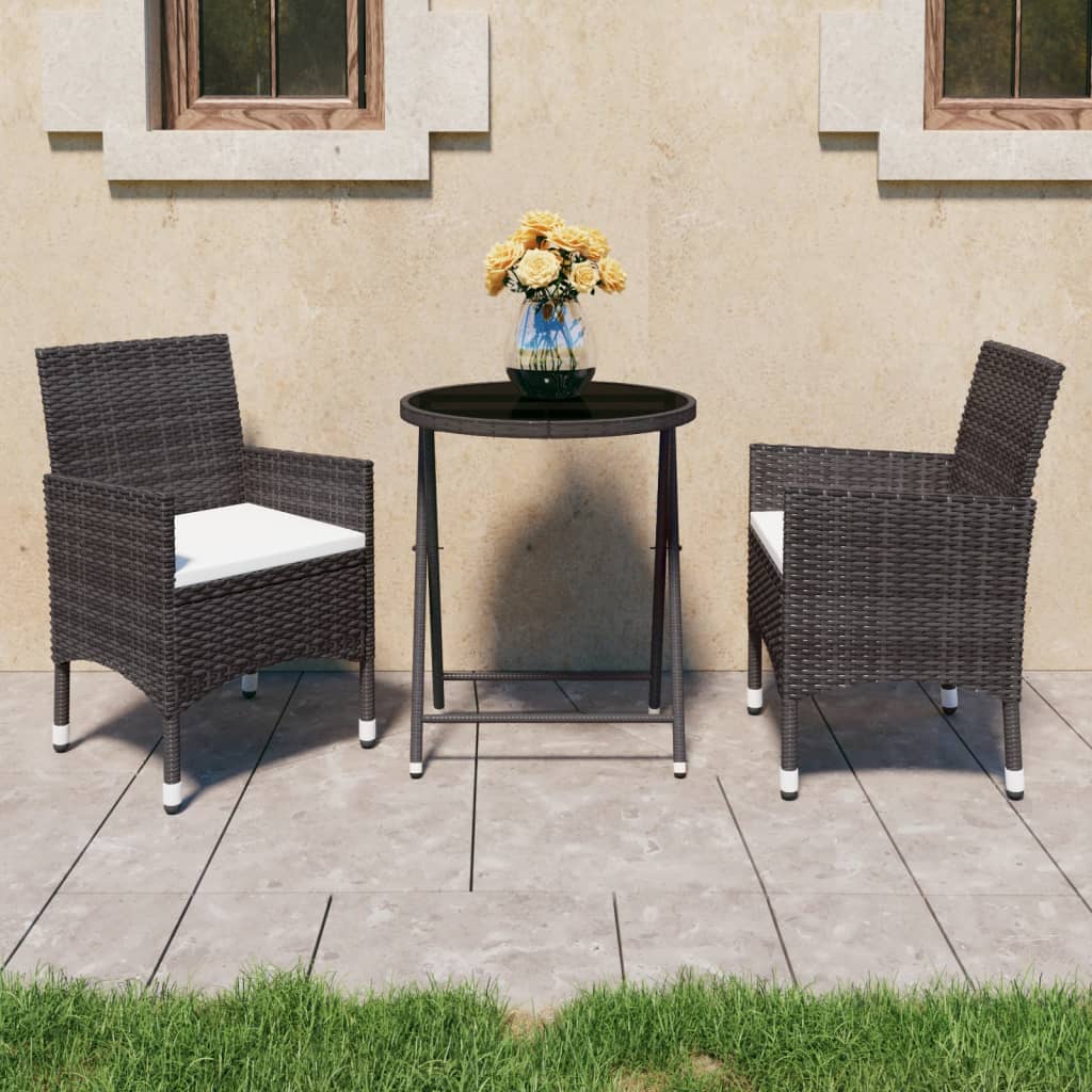 Set Bistrot Giardino 3 pz Polyrattan e Vetro Temperato Marrone - homemem39