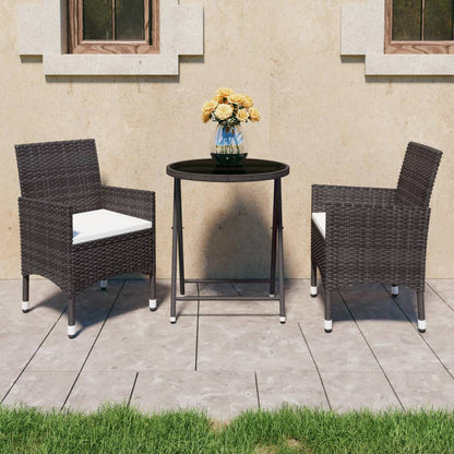Set Bistrot Giardino 3 pz Polyrattan e Vetro Temperato Marrone - homemem39