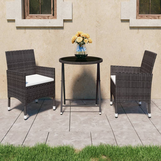 Set Bistrot Giardino 3 pz Polyrattan e Vetro Temperato Marrone - homemem39