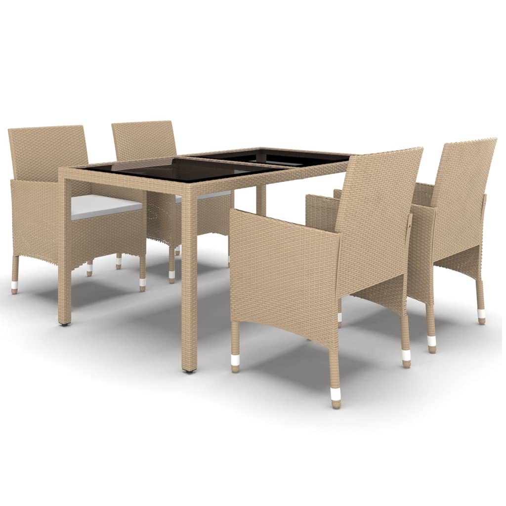 Set da Pranzo Giardino 5 pz Polyrattan e Vetro Temperato Beige - homemem39
