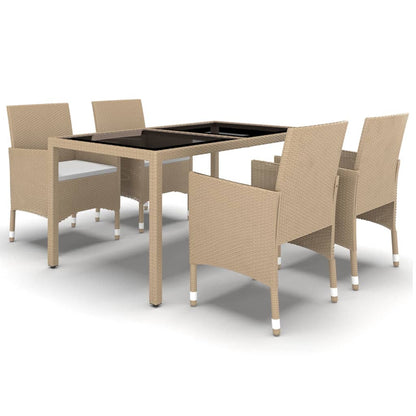 Set da Pranzo Giardino 5 pz Polyrattan e Vetro Temperato Beige - homemem39