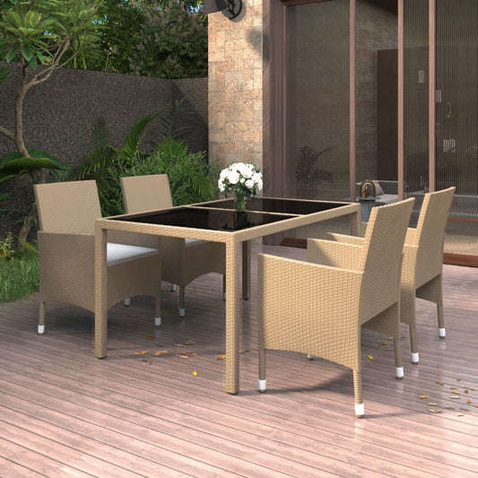 Set da Pranzo Giardino 5 pz Polyrattan e Vetro Temperato Beige - homemem39