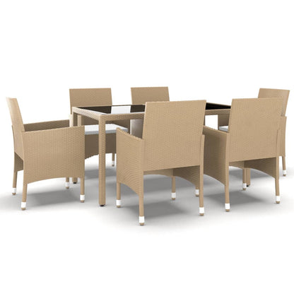 Set da Pranzo Giardino 7 pz Polyrattan e Vetro Temperato Beige - homemem39