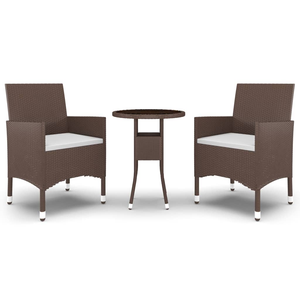 Set da Pranzo per Giardino 3 pz in Polyrattan Marrone - homemem39