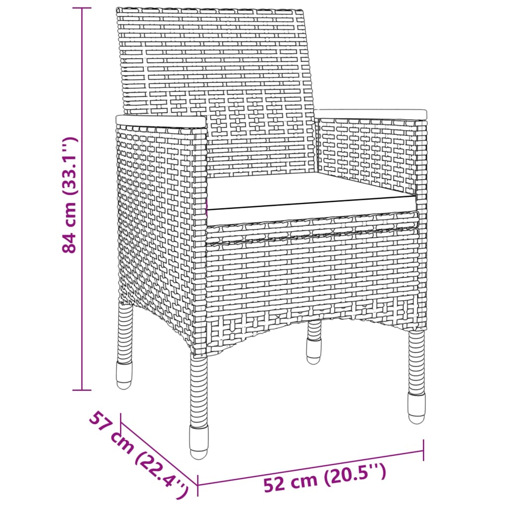 Set da Pranzo per Giardino 3 pz in Polyrattan Grigio - homemem39