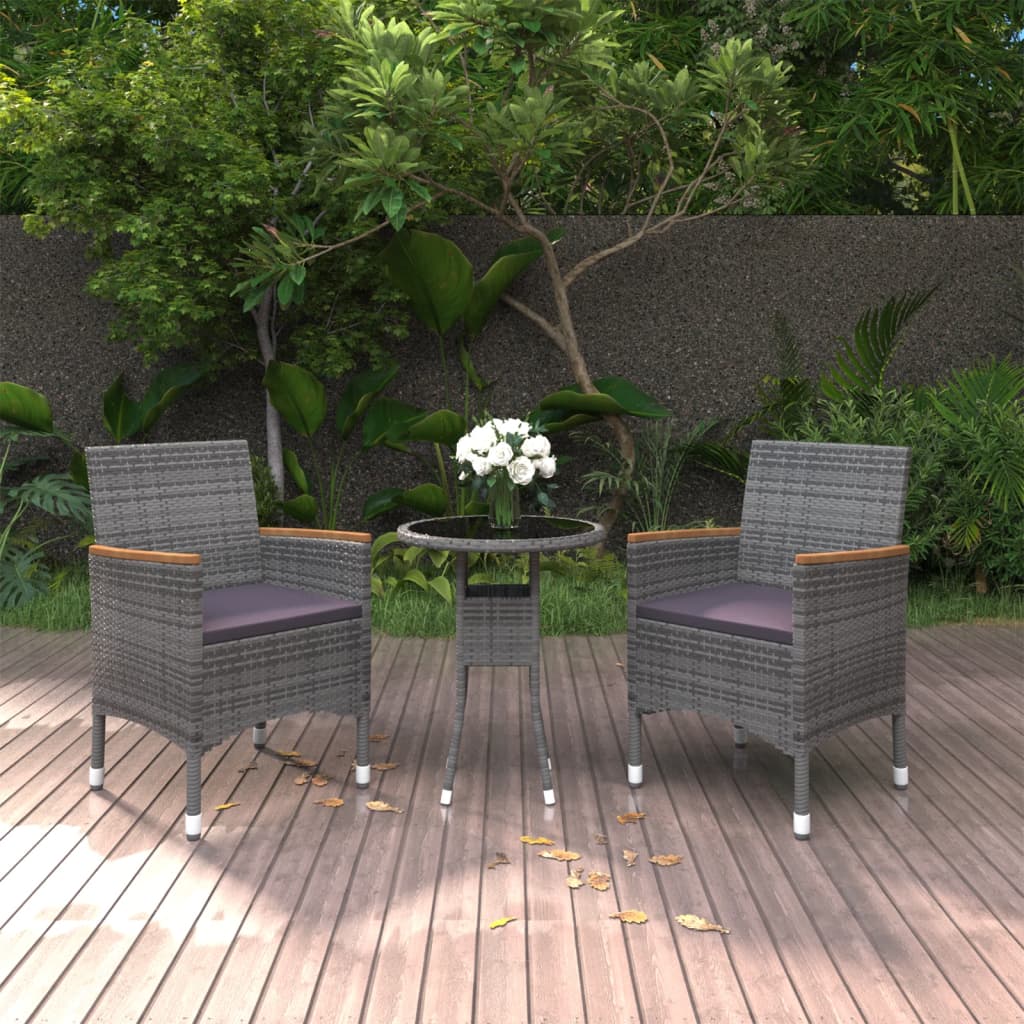Set da Pranzo per Giardino 3 pz in Polyrattan Grigio - homemem39