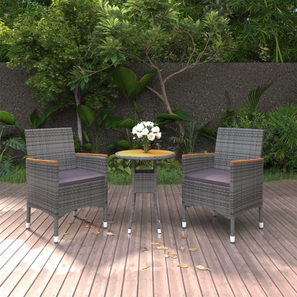 Set da Pranzo per Giardino 3 pz in Polyrattan Grigio - homemem39