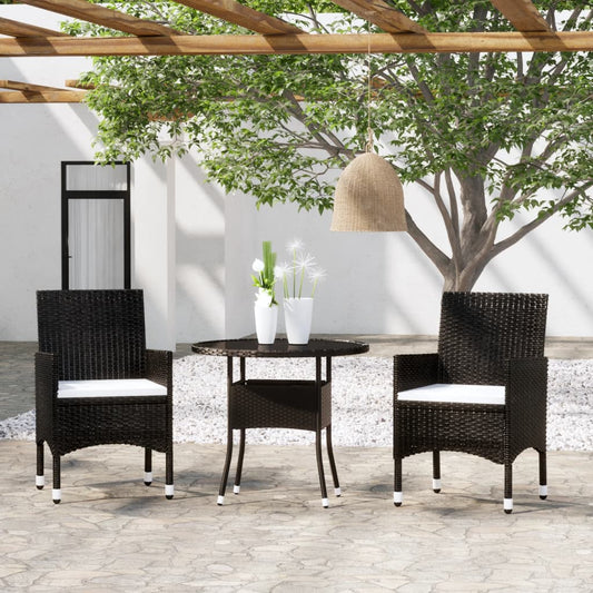 Set da Pranzo per Giardino 3 pz in Polyrattan Nero - homemem39