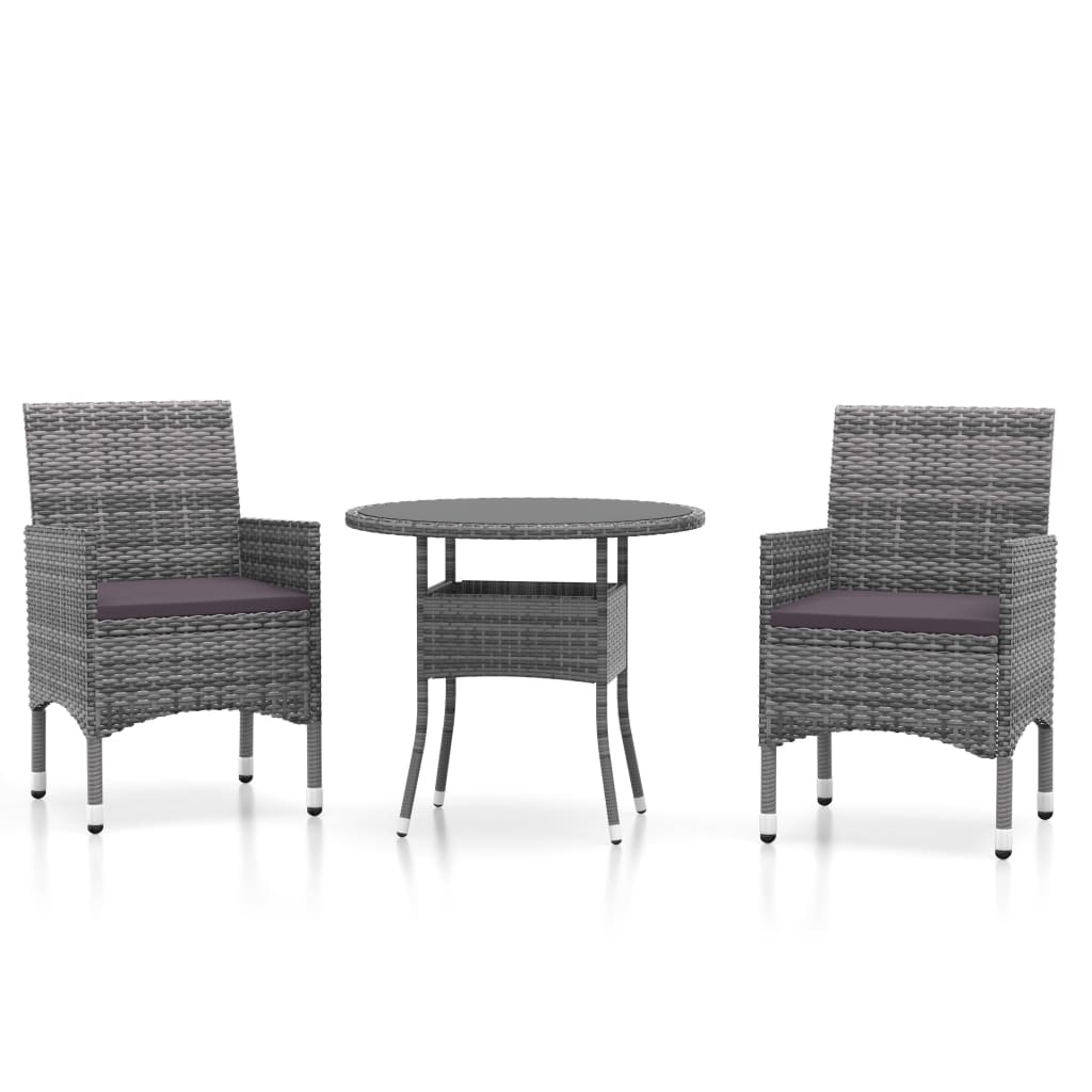 Set da Pranzo per Giardino 3 pz in Polyrattan Grigio - homemem39