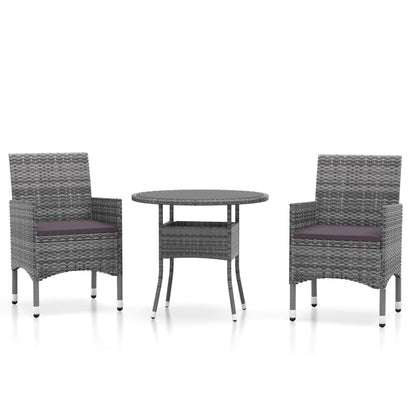 Set da Pranzo per Giardino 3 pz in Polyrattan Grigio - homemem39