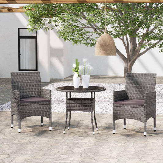 Set da Pranzo per Giardino 3 pz in Polyrattan Grigio - homemem39