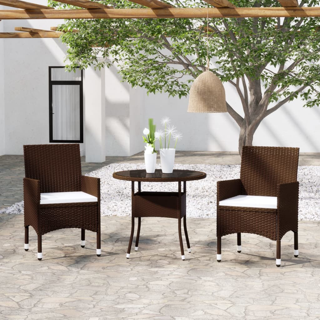 Set da Pranzo per Giardino 3pz in Polyrattan Marrone - homemem39