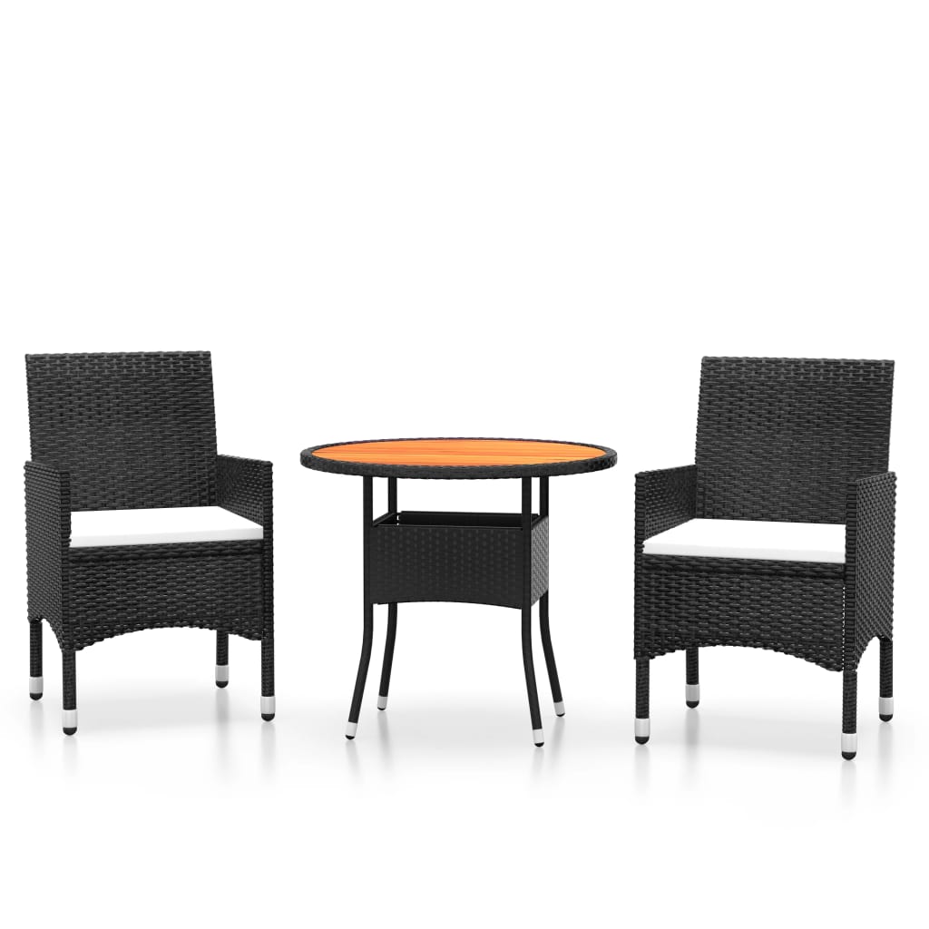 Set da Pranzo per Giardino 3 pz in Polyrattan Nero - homemem39