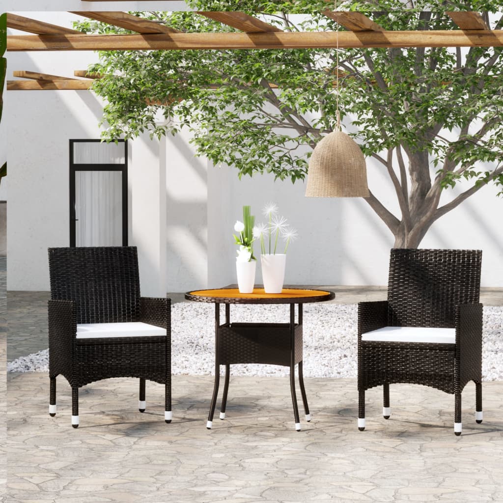 Set da Pranzo per Giardino 3 pz in Polyrattan Nero - homemem39