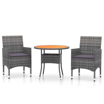Set da Pranzo per Giardino 3 pz in Polyrattan Grigio - homemem39