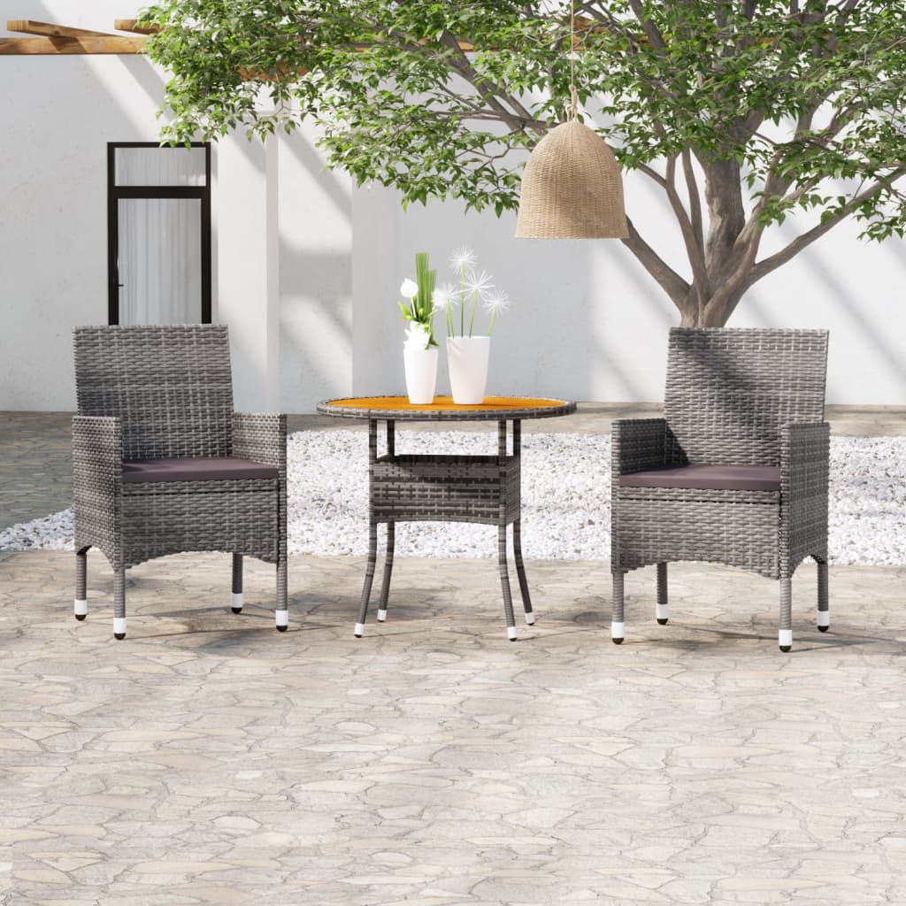 Set da Pranzo per Giardino 3 pz in Polyrattan Grigio - homemem39