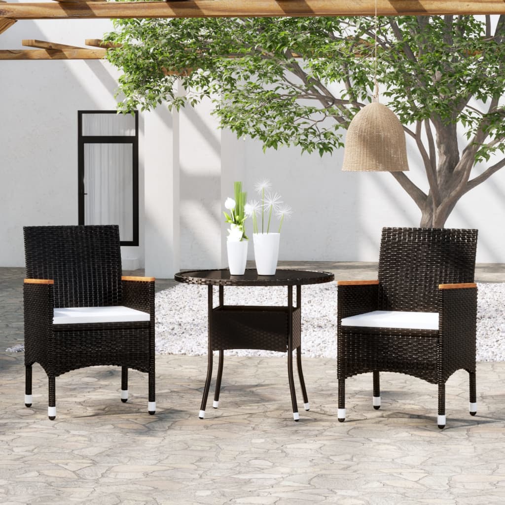 Set da Pranzo per Giardino 3 pz in Polyrattan Nero - homemem39