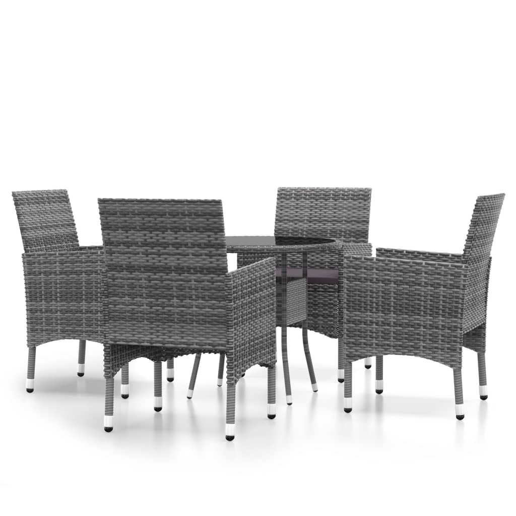 Set da Pranzo per Giardino 5 pz in Polyrattan Grigio - homemem39