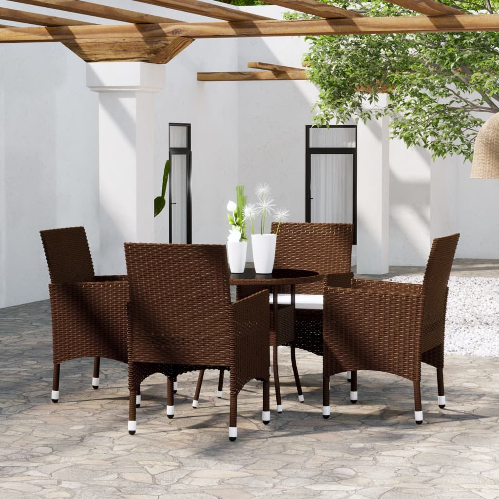 Set da Pranzo per Giardino 5 pz in Polyrattan Marrone - homemem39